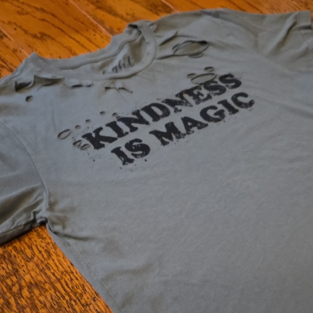 'Kindness is Magic' Army Green Distressed T-Shirt